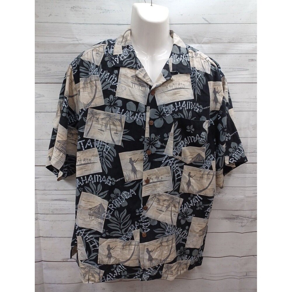 Bermuda Bay Hawaiian Men's Short Sleeve Button Up Shirt Hula Dancers L 100% Silk